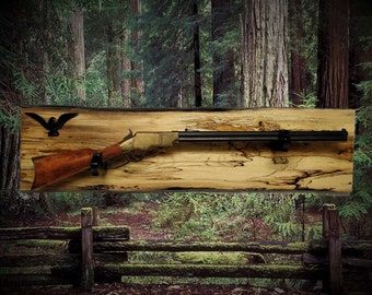 Beautiful Rustic Live Edge Spalted Maple Lever Action Gun Display Eagle Collectors Gift
