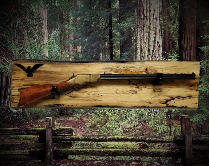 Beautiful Rustic Live Edge Spalted Maple Lever Action Gun Display Eagle Collectors Gift