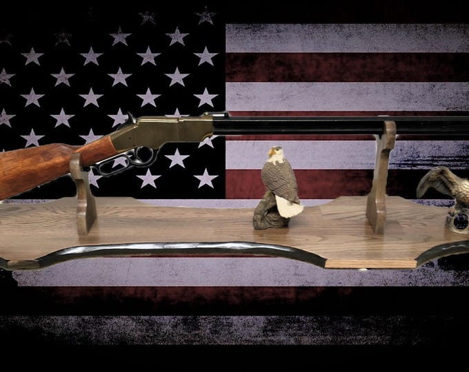 Rustic Lever Action Rifle Stand Display Faux Live Edge Oak Stunning Mantel Collectors Gift