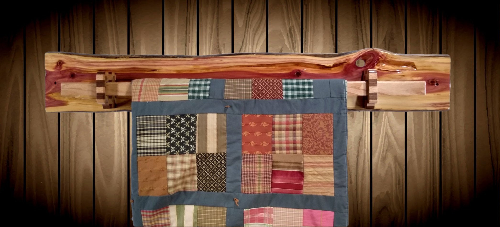 Rustic Hanging Wood Quilt Rack Wall Mount Live Edge Knotty Cedar Home