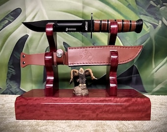 Traditional Exotic Purple Heart K-bar Knife Wakizashi Tanto Dagger and Sheath Display Stand Military Samurai Collectors Veterans Gift