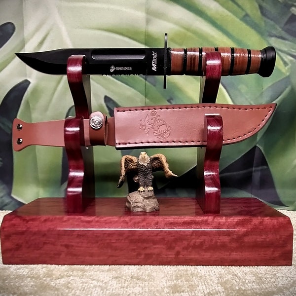 Traditional Exotic Purple Heart K-bar Knife Wakizashi Tanto Dagger and Sheath Display Stand Military Samurai Collectors Veterans Gift