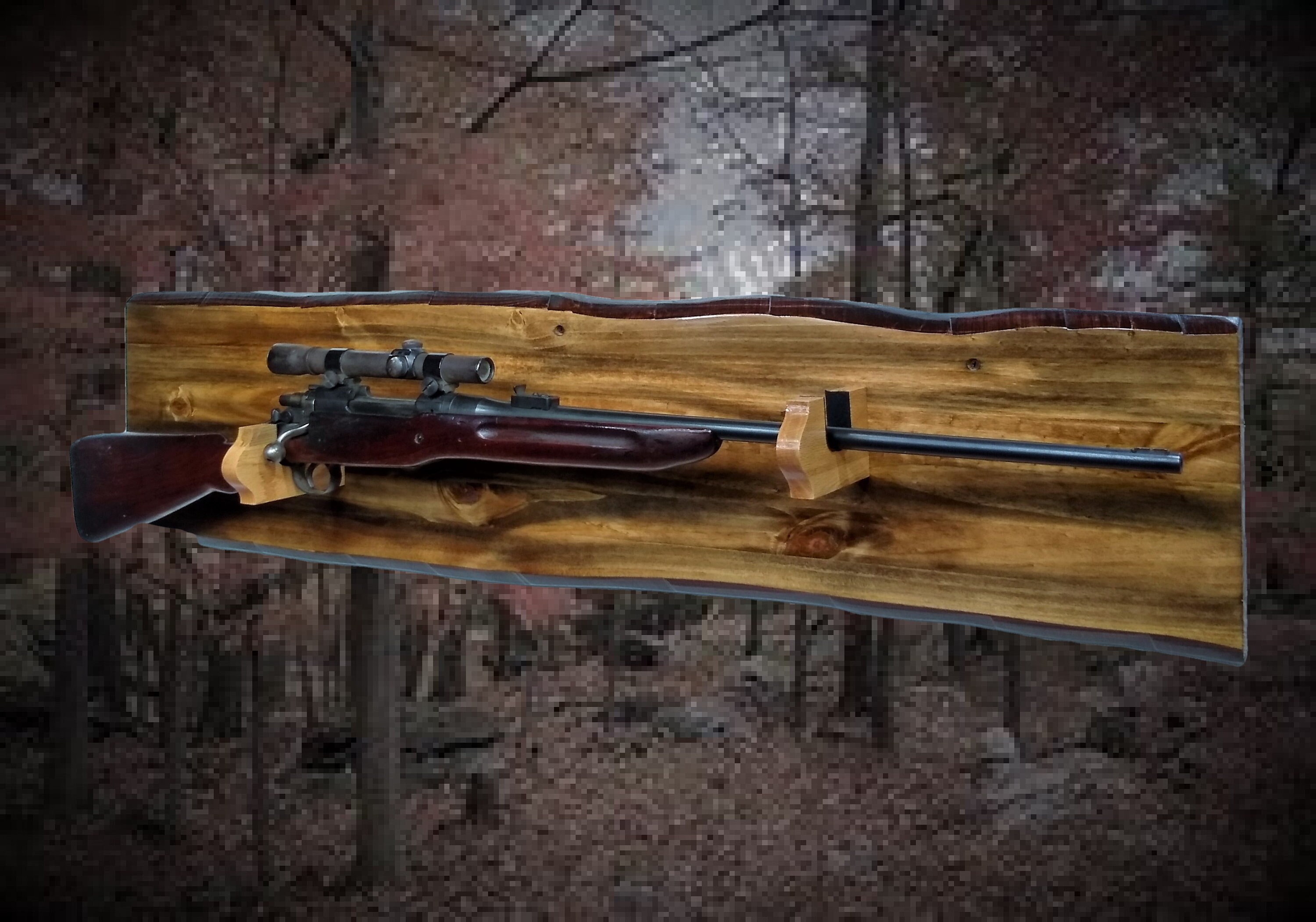 Rustic Imitation Knotty Pine Live Edge Gun Rack Rifle Shotgun Display