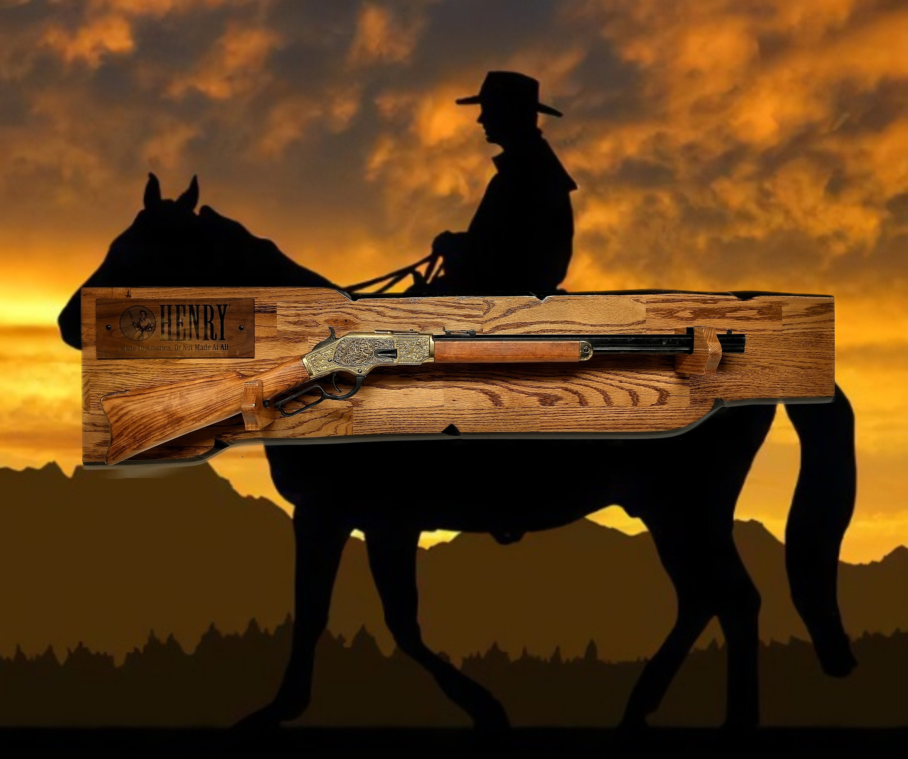 Decorative Rifle Platforms Rustic Henry Lever Action Rifle Display Faux Live Edge Gun Rack Cabin ...