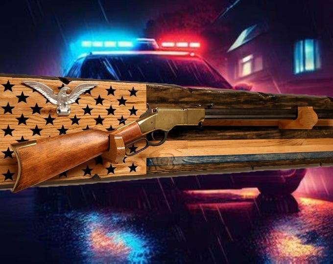 Rustic Silver Eagle Thin Blue Line Gun Rack Display Rifles and Shotguns A Patriotic Decor Police Officers Gift