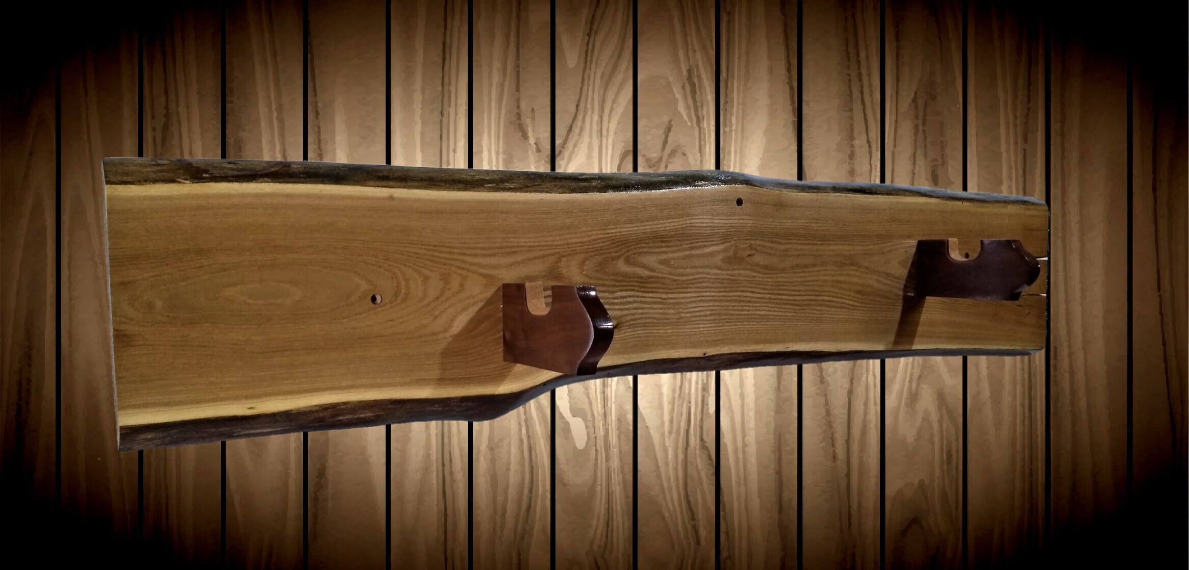 Rustic Gun Rack Display Live Edge Butternut Wood Wall Mount Rifle