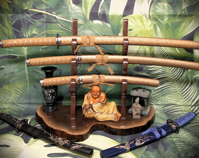 Live Edge Walnut 3-Tier Sword Stand: Samurai Katana Display