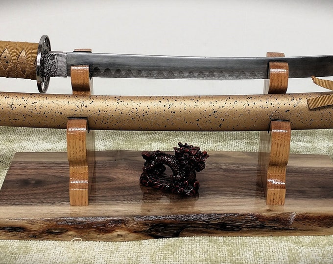 Rustic Live Edge Walnut K-bar, Small Katana, Dagger, Sheath with Blade/Handle Display Stand Collectors Gift
