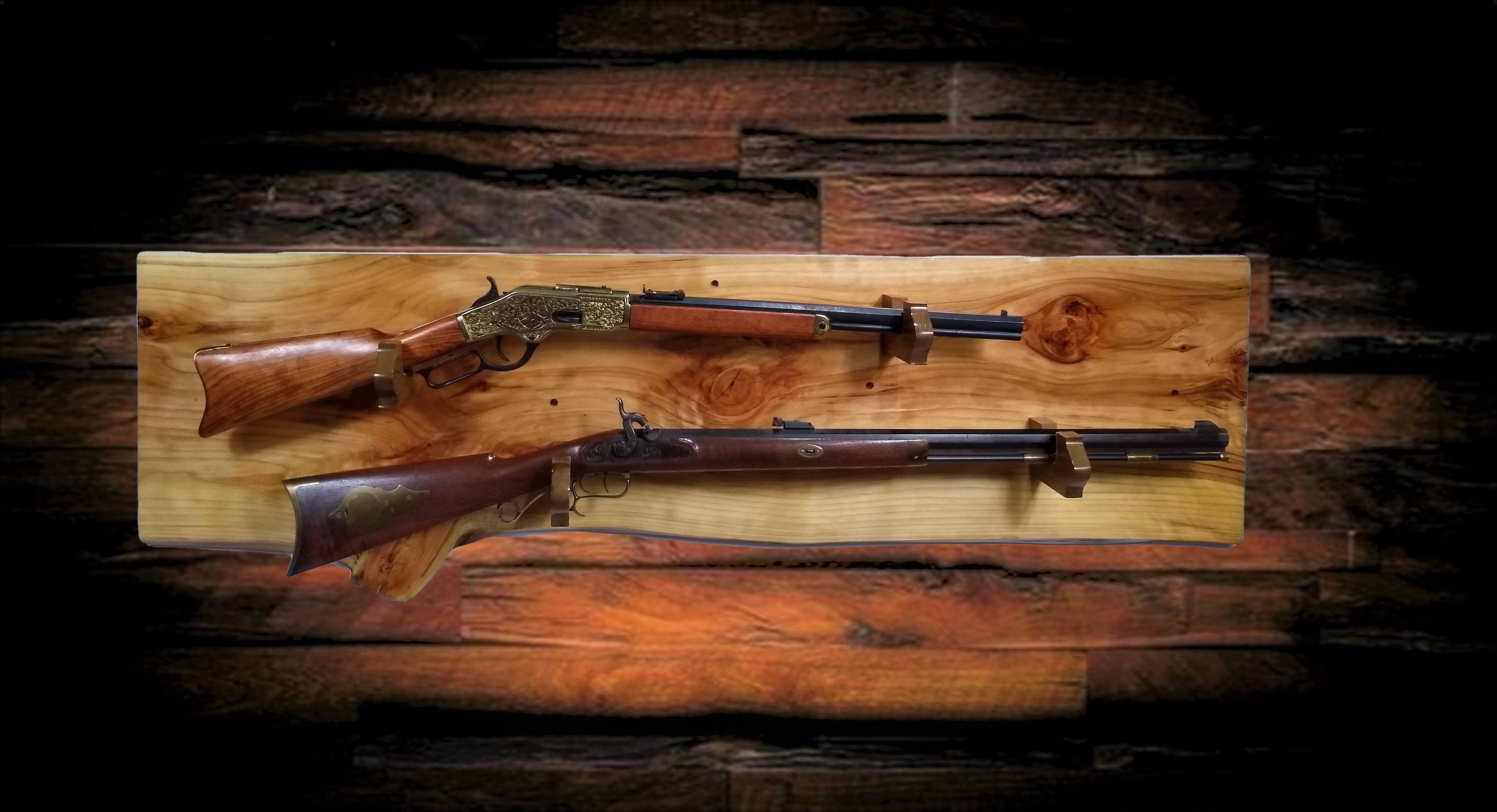 Rustic Gold Gun Rack, Live Edge Knotty Cypress, 2 Guns ...