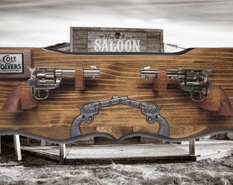 Rustic Faux Live Edge Double Colt PeaceMaker Pistol Wall Display Key Colt Gift