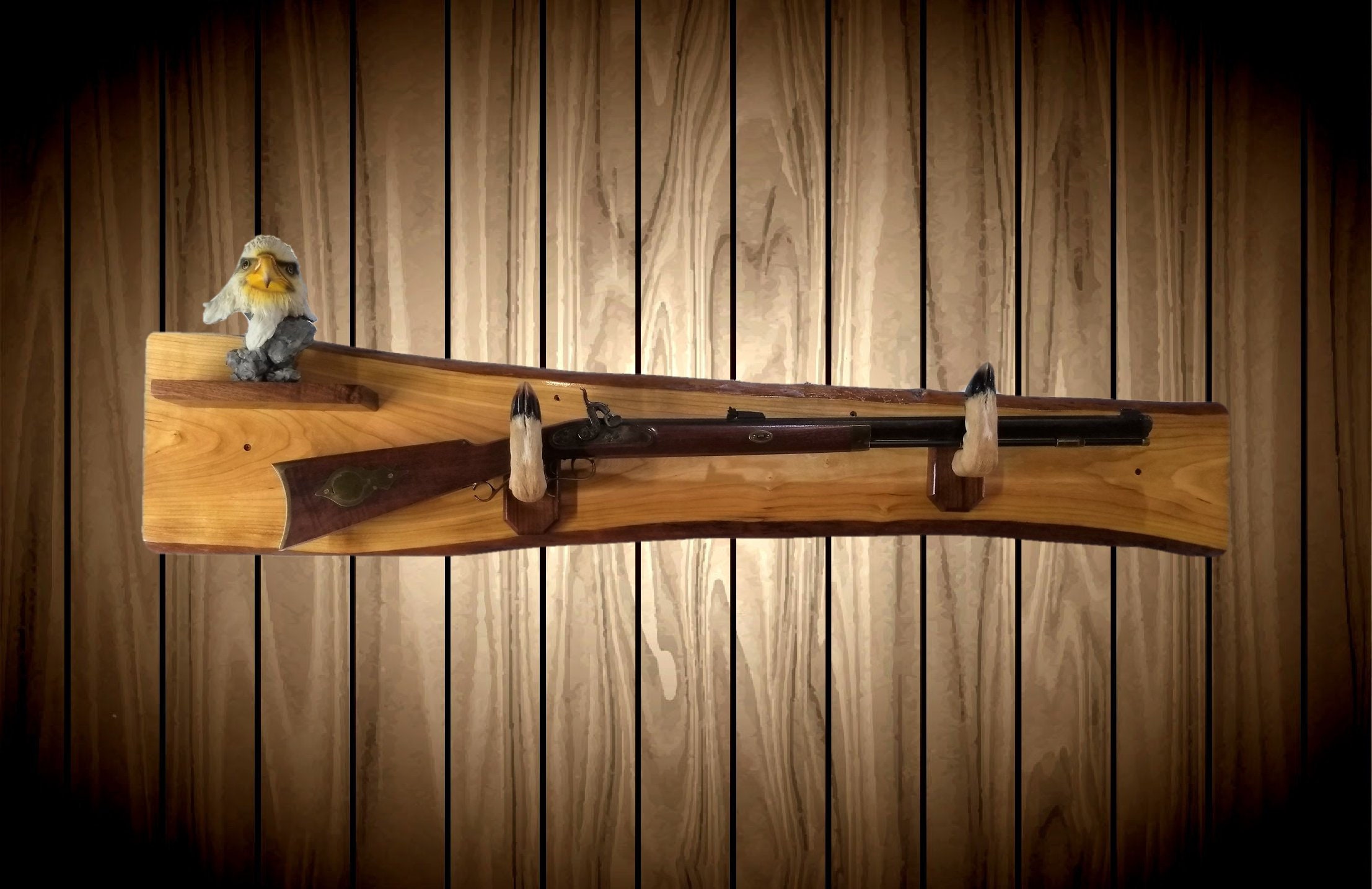 Rustic Gun Rack Live Edge Red Maple Small Shelf Deer Hoof Hangers Wall