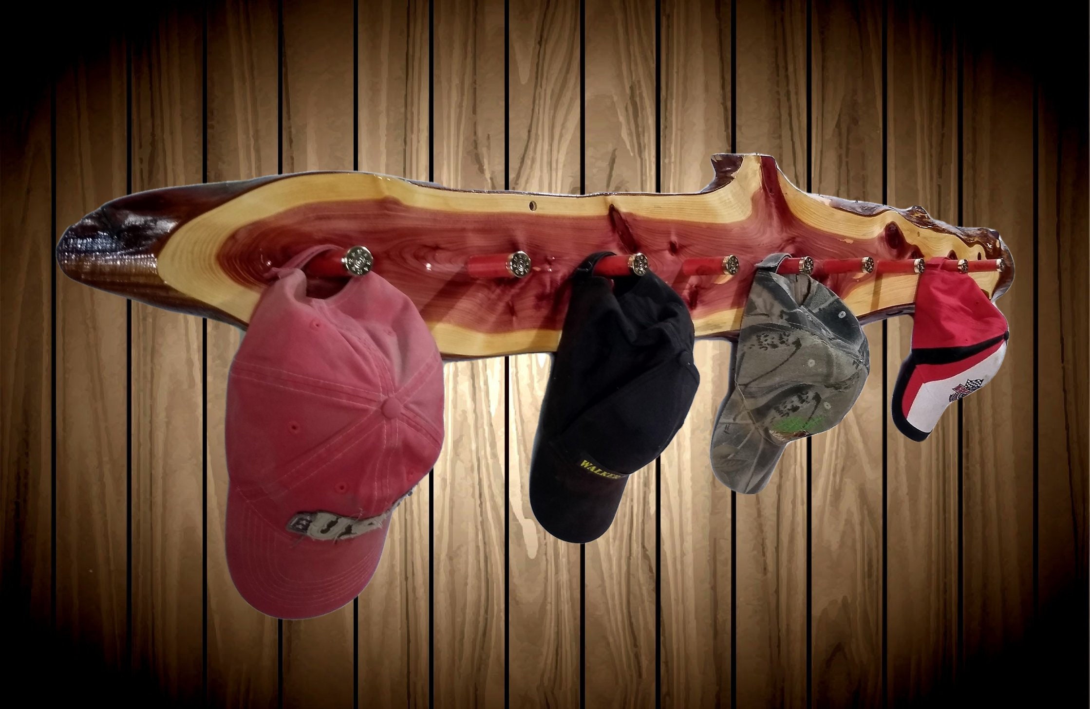 large knotty red cedar hat coat rack 9 shotgun shell pegs