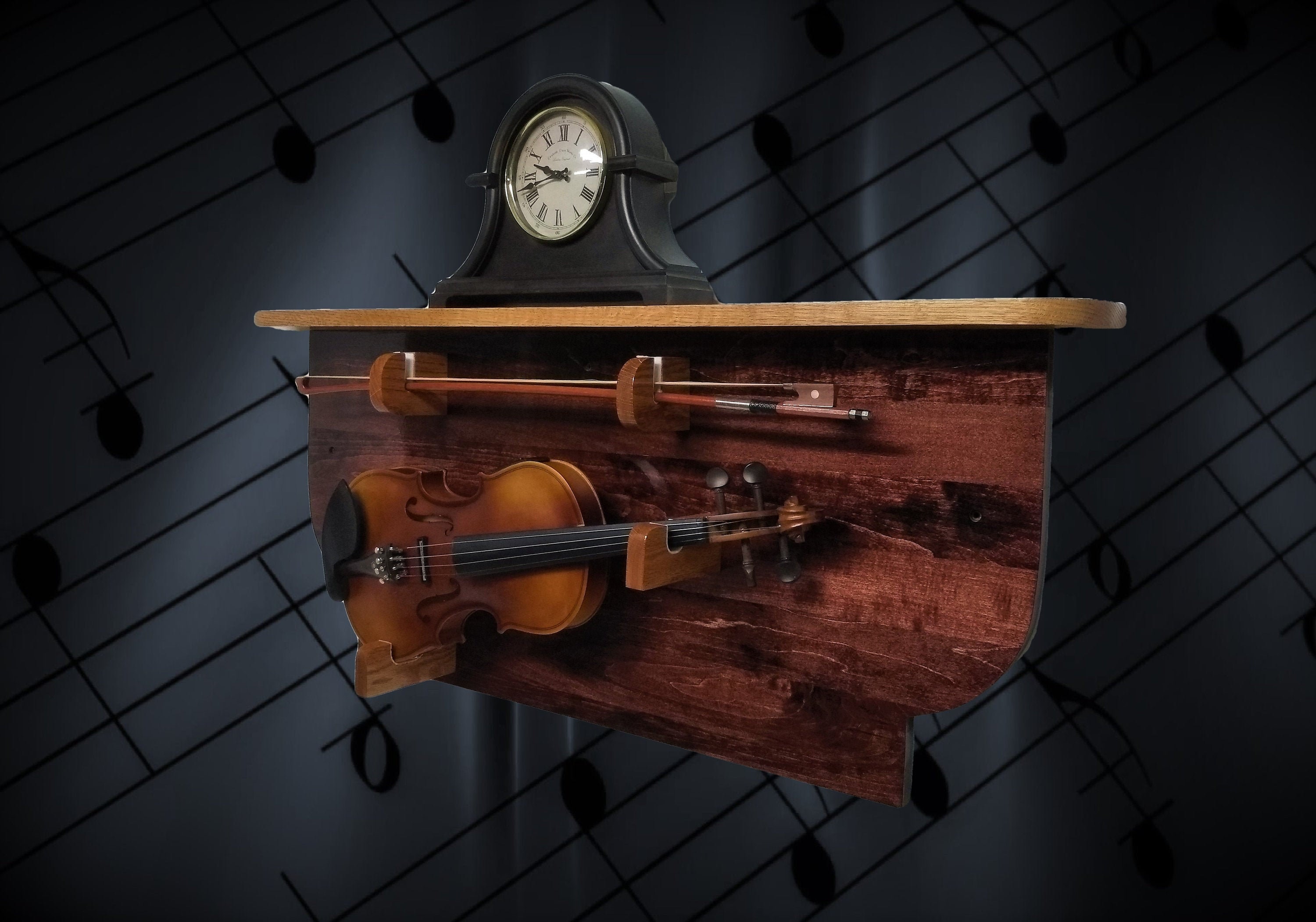 Unique Mahogany Violin Display Oak Shelf Rustic Musical Wall Mount