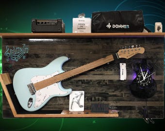 COMPLETE Electric Donner Guitar Unique Traditional  2 place Wall Display Accessories Included Gift Musical