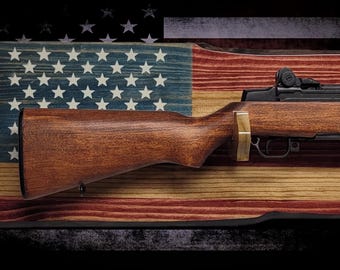 Rustic Old Glory M1 Garand Gun and Knife Display Faux Live Edge Knotty Pine Gift