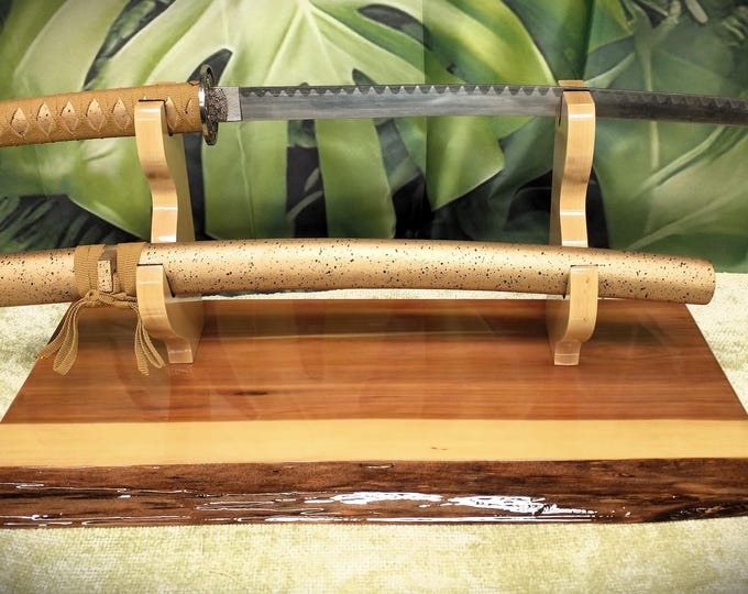 Rustic Live Edge Red Cedar Sword and Sheath Display Stand Military Samurai Collectors Veterans Gift