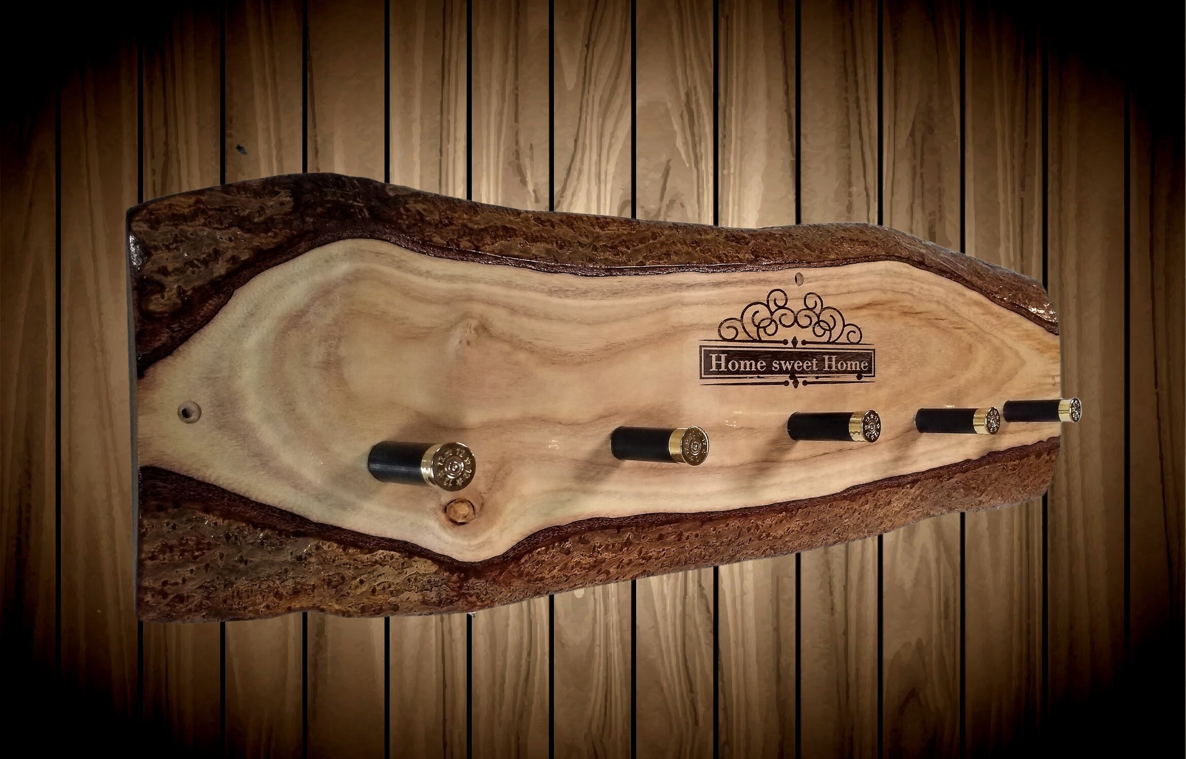 Rustic Coat Hat Rack “Home Sweet Home” 5 Shotgun Shell Pegs Home Cabin