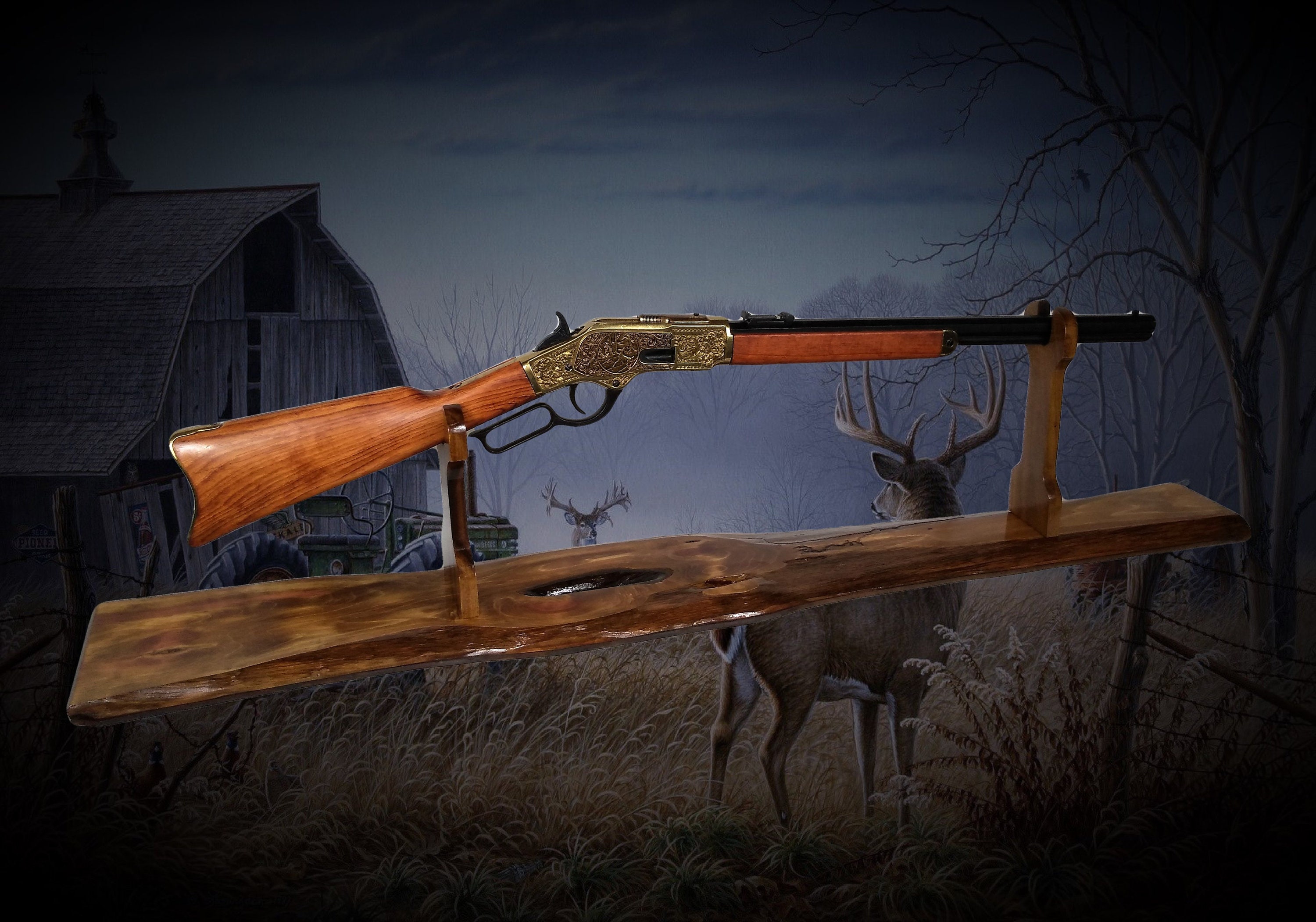 Rustic Gun Rack Stand Live Edge Cedar Rifle Shotgun 