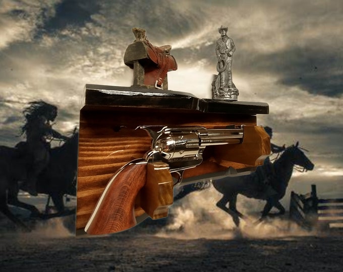 Rustic Pistol Shelf Display Gun Rack Live Edge Wall Mount Western Décor Gift