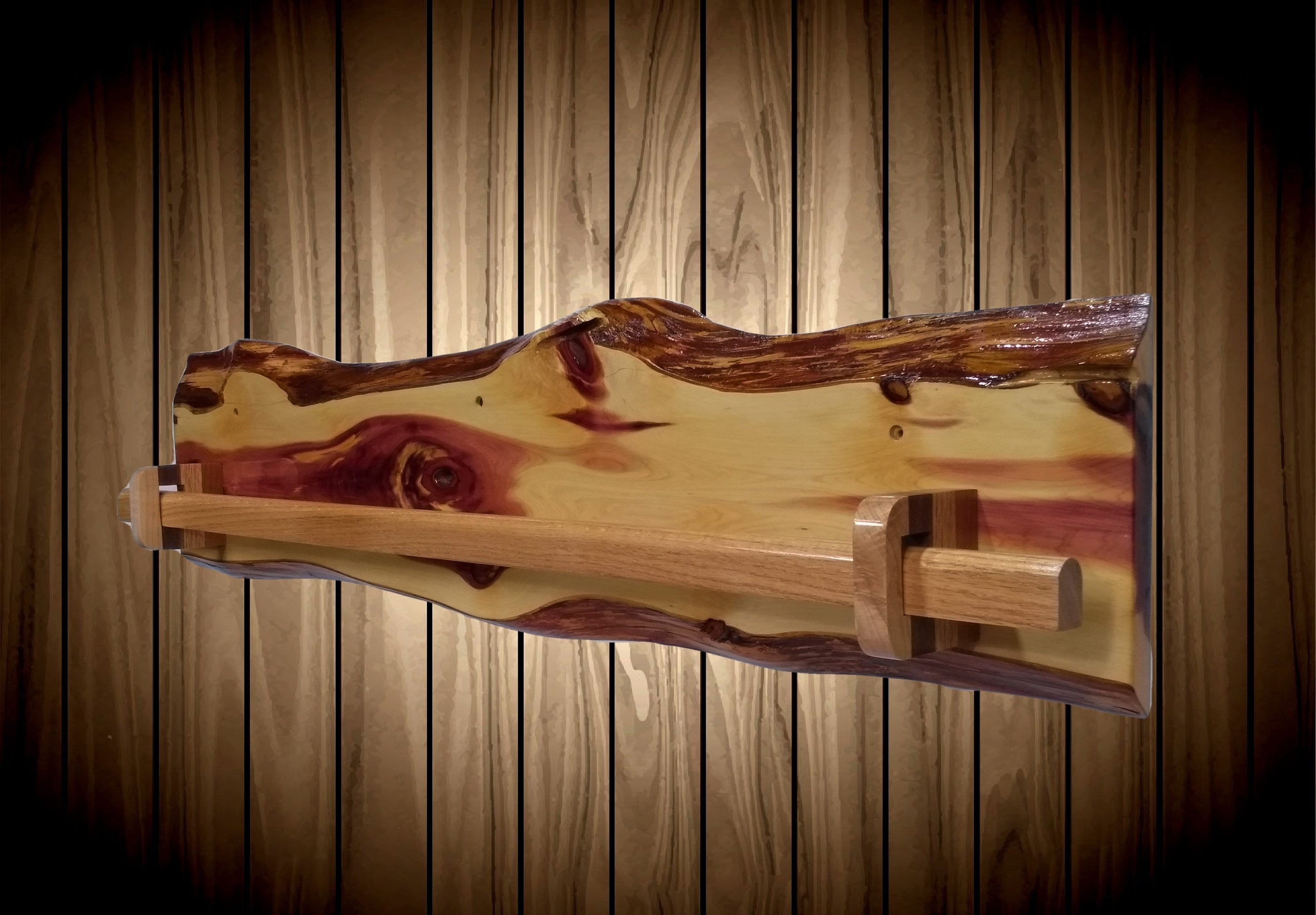 Wall Mount, Rustic Hanging Wood Quilt Rack, Live Edge Knotty Red Cedar