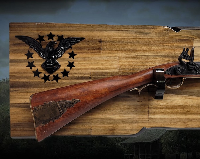 Rustic 13 Black Star Eagle Long Gun Wall Mount Vintage Musket Rifle Display Gift