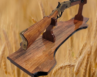 Rustic Aspen Lever Action Rifle Stand Rosewood Finish with Mahogany Collector Gift