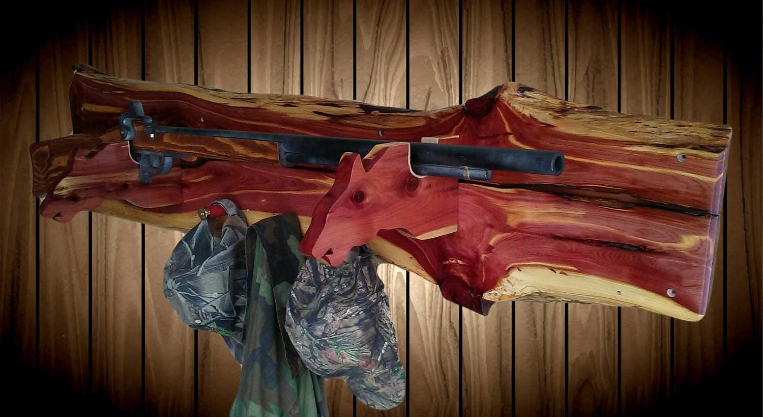 Knotty Red Cedar Wood Wolf Gun Hat Coat Rack A Great 