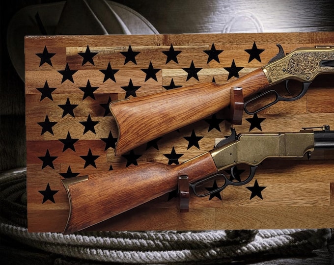 50 Black Star Flag 2 Place Lever Action Rifle Cabin Acacia Display Collector Gift