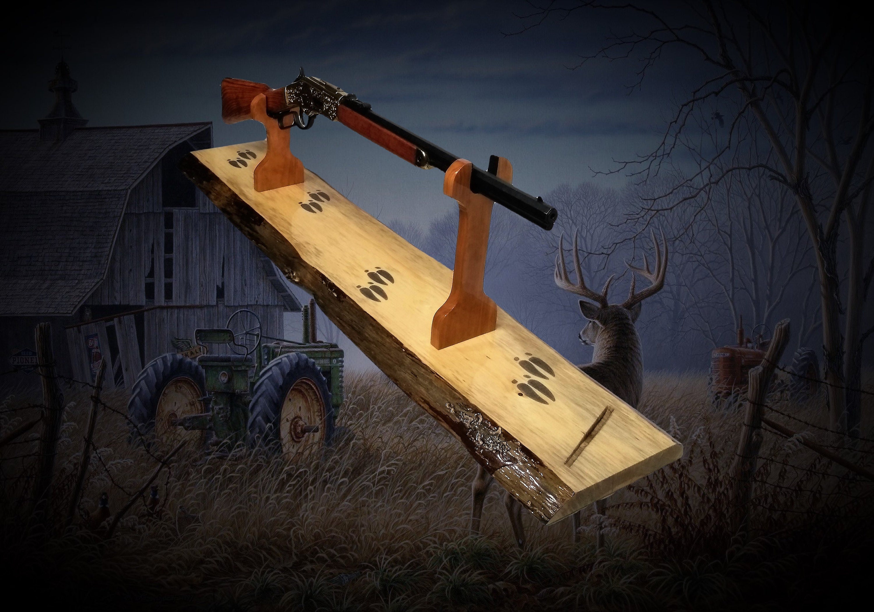 Rustic Gun Rack Stand Deer Hoof Prints on Live Edge Pine | Etsy