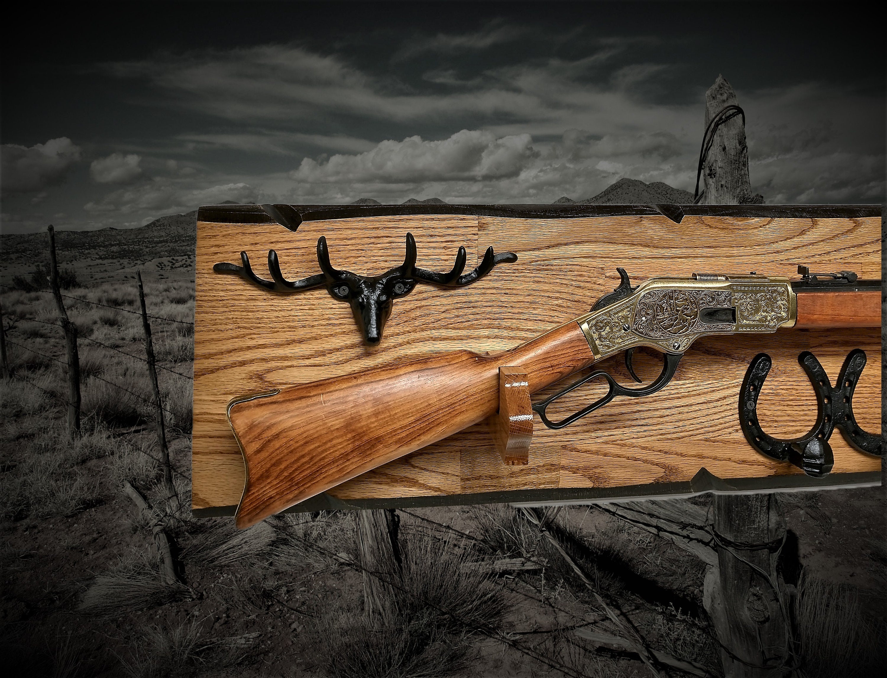 Ranch Style Gun Rack Display Lever Action Rifles Farmhouse Western