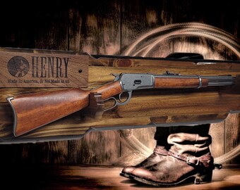 Rustic Lever Action Faux Live Edge Knotty Pine Henry Gun Rack Collector Gift