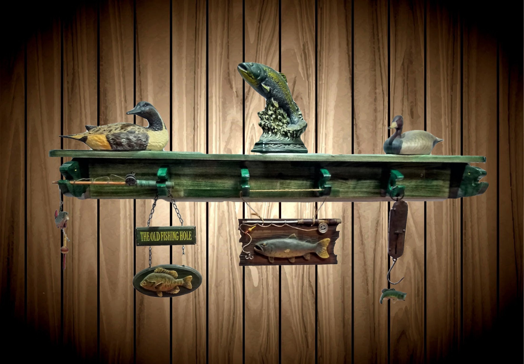 Handcrafted Fish Hat /Coat Rack with Shelf Nautical Cabin Home Decor Gift