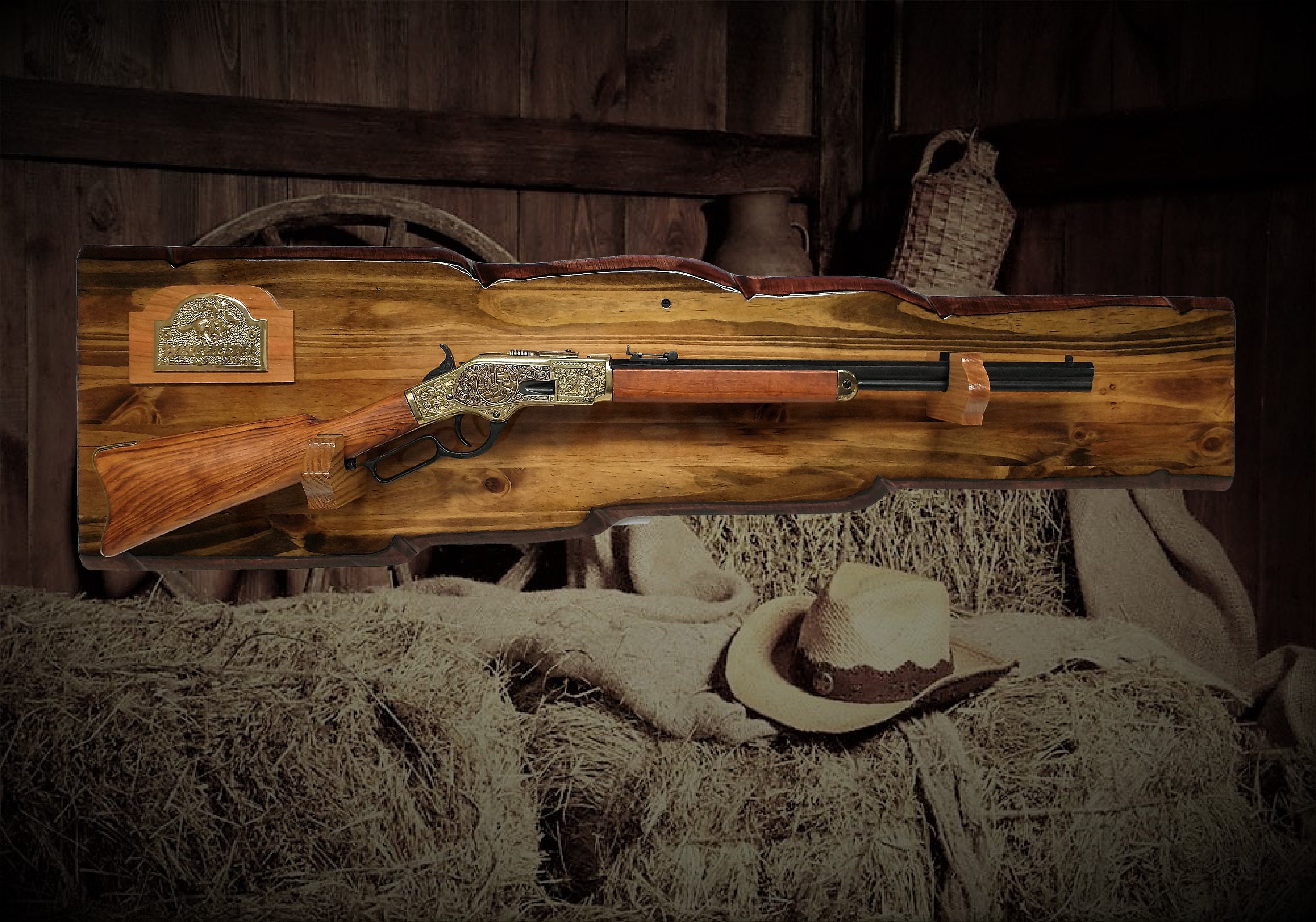 Rustic Winchester Gun Rack Lever Action Rifle Display Wall Mount Western Décor Birthday Gift