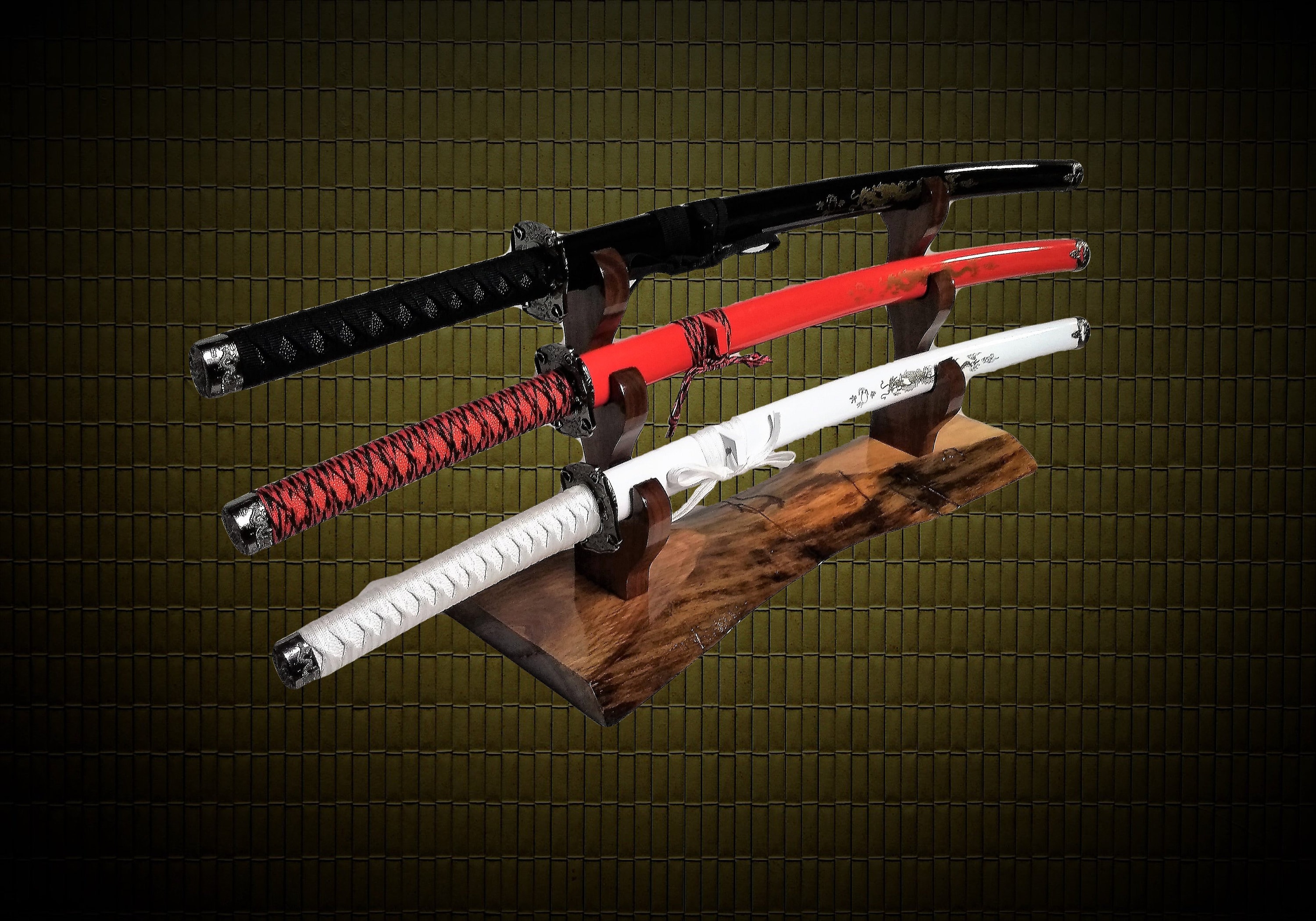 Small Rustic Live Edge Walnut 3 Tier Samurai Sword Display Stand