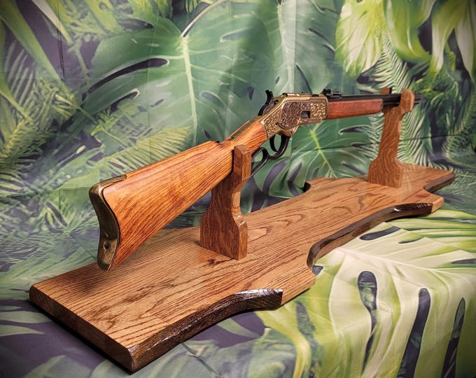 Rustic Faux Live Edge Oak Lever Action Rifle Stand Display Mantel Collector Gift