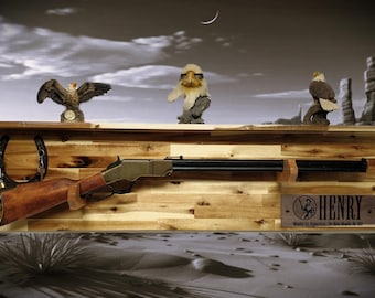 Tradition Lever Action Henry Horseshoe Acacia Wood Rifle Gun Shelf Display Western Farmhouse Gift