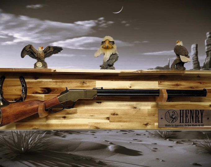 Tradition Lever Action Henry Horseshoe Acacia Wood Rifle Gun Shelf Display Western Farmhouse Gift
