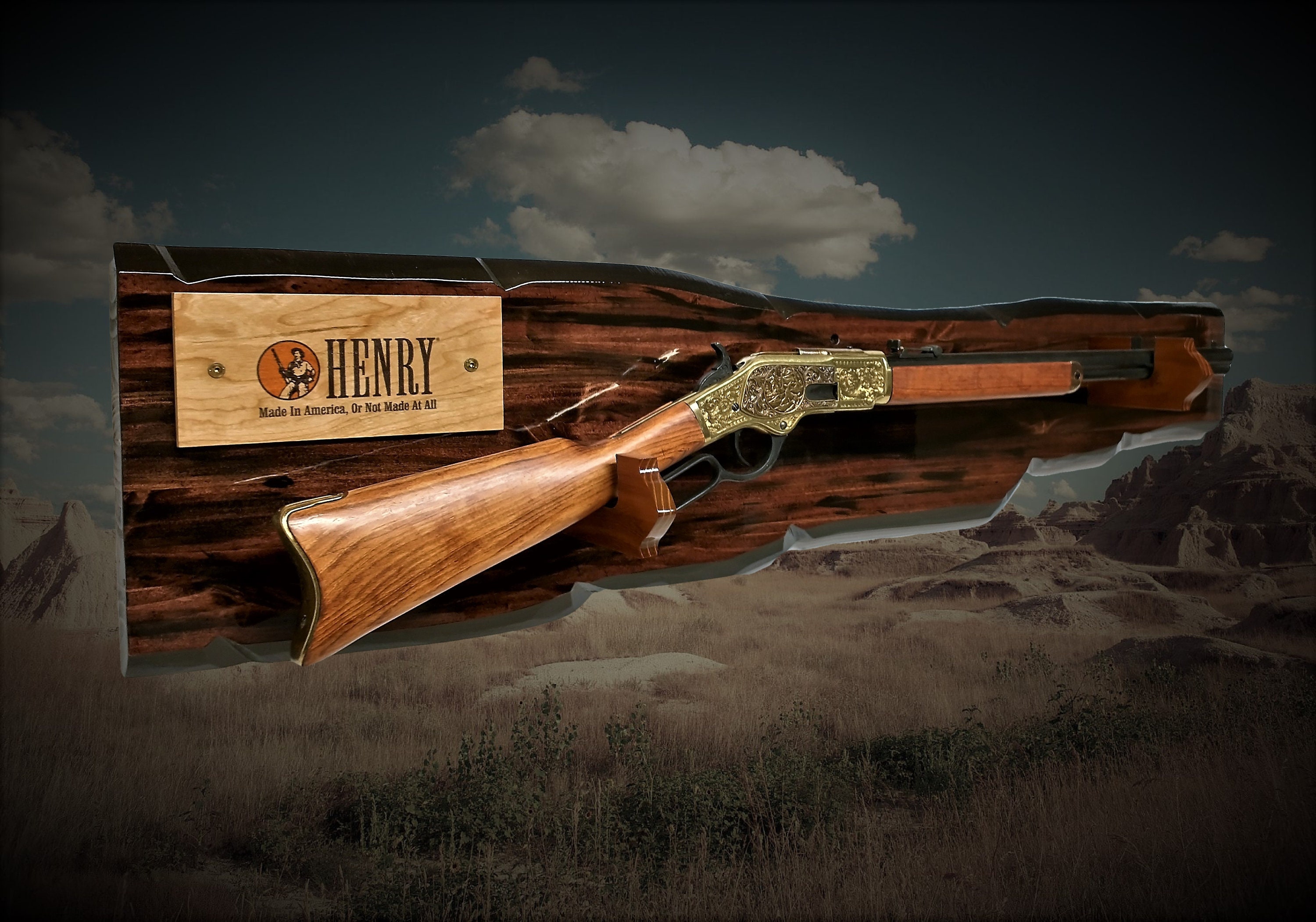 Rustic Gun Rack Henry Lever Action Rifle Display Imitation Live Edge