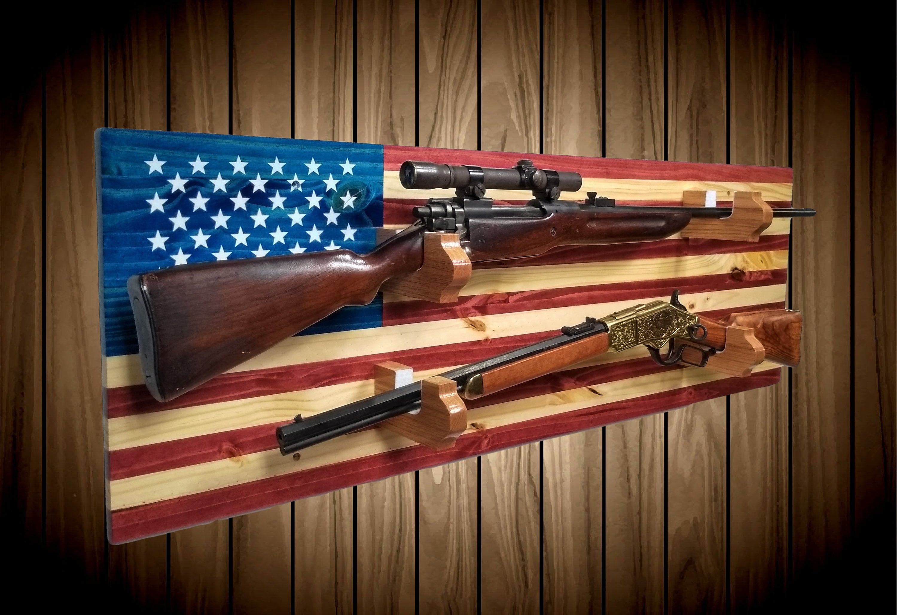 Pine Wooden Gun Rack Hangers Rifle Shotgun Sword Classic Wall Mount Display Sporting Goods Racks