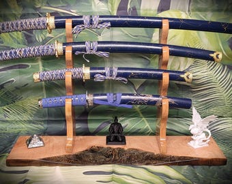 Handcrafted 4 Tier Katana Sword Stand | Live Edge Maple Samurai Sword Display Rack