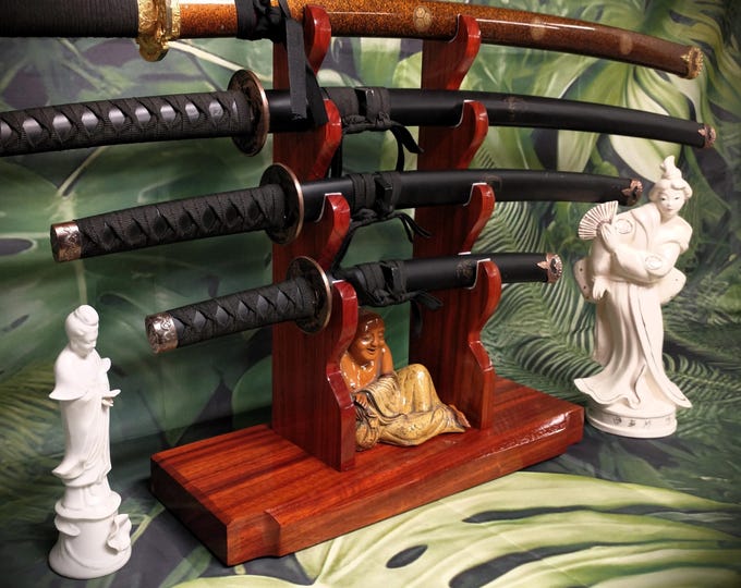 Handmade Padauk Samurai Sword Stand: 4-Tier Katana Display