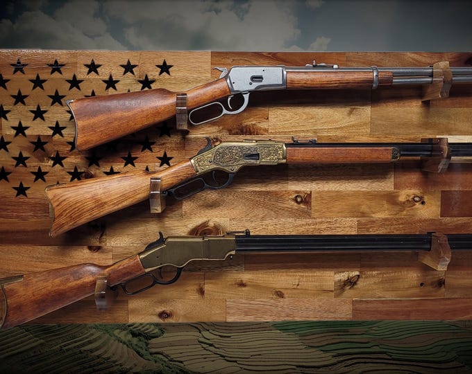 50 Black Star Flag 3 Place Lever Action Rifle Cabin Acacia Display Collector Gift