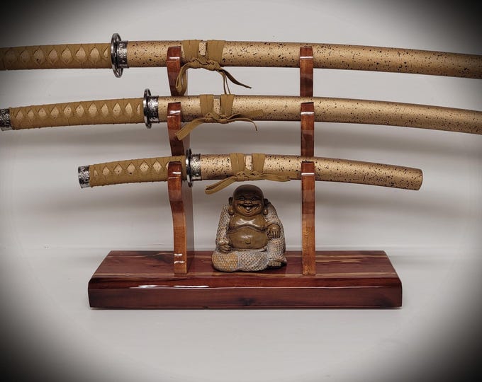 Handmade 3-Tier Samurai Sword Stand: Red Cedar & Cherry Wood