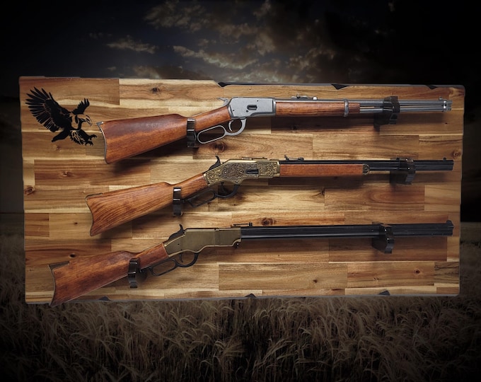 Rustic Cabin Acacia Striking Eagle 3 Place Lever Action Gun Rifle Display Collector Gift
