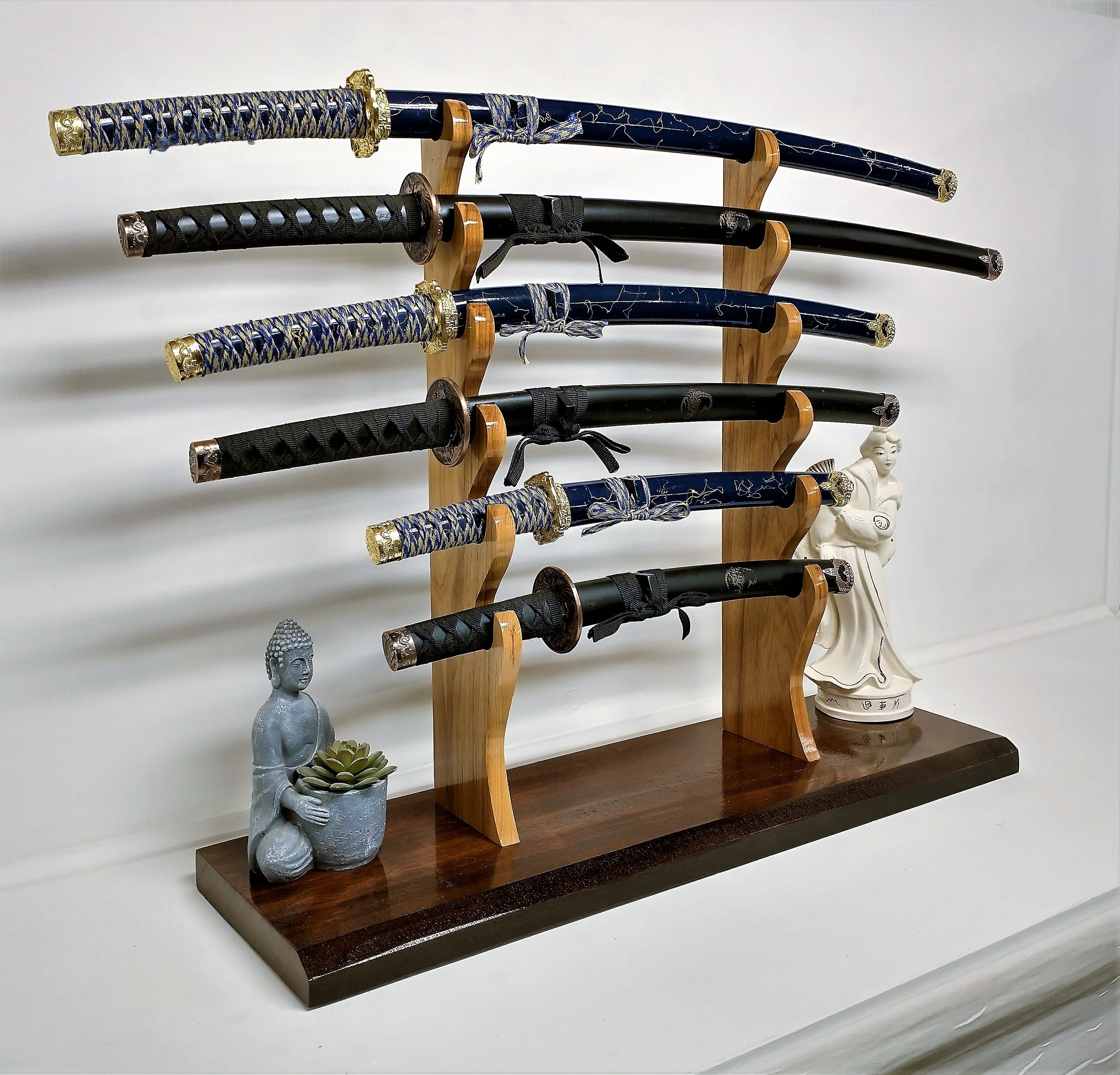 SWORD RACK, TANTO Sword Stand, Rustic 6 Tier Katana Mantle Desk