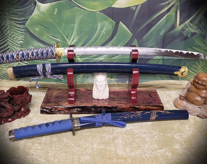 Rustic Live Edge Swamp Oak Purpleheart Blade and Sheath Kbar Samurai Military Gift