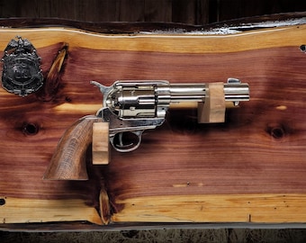 Rustic Live Edge Red Cedar Colt PeaceMaker Pistol Marshal Badge Wall Display Gift