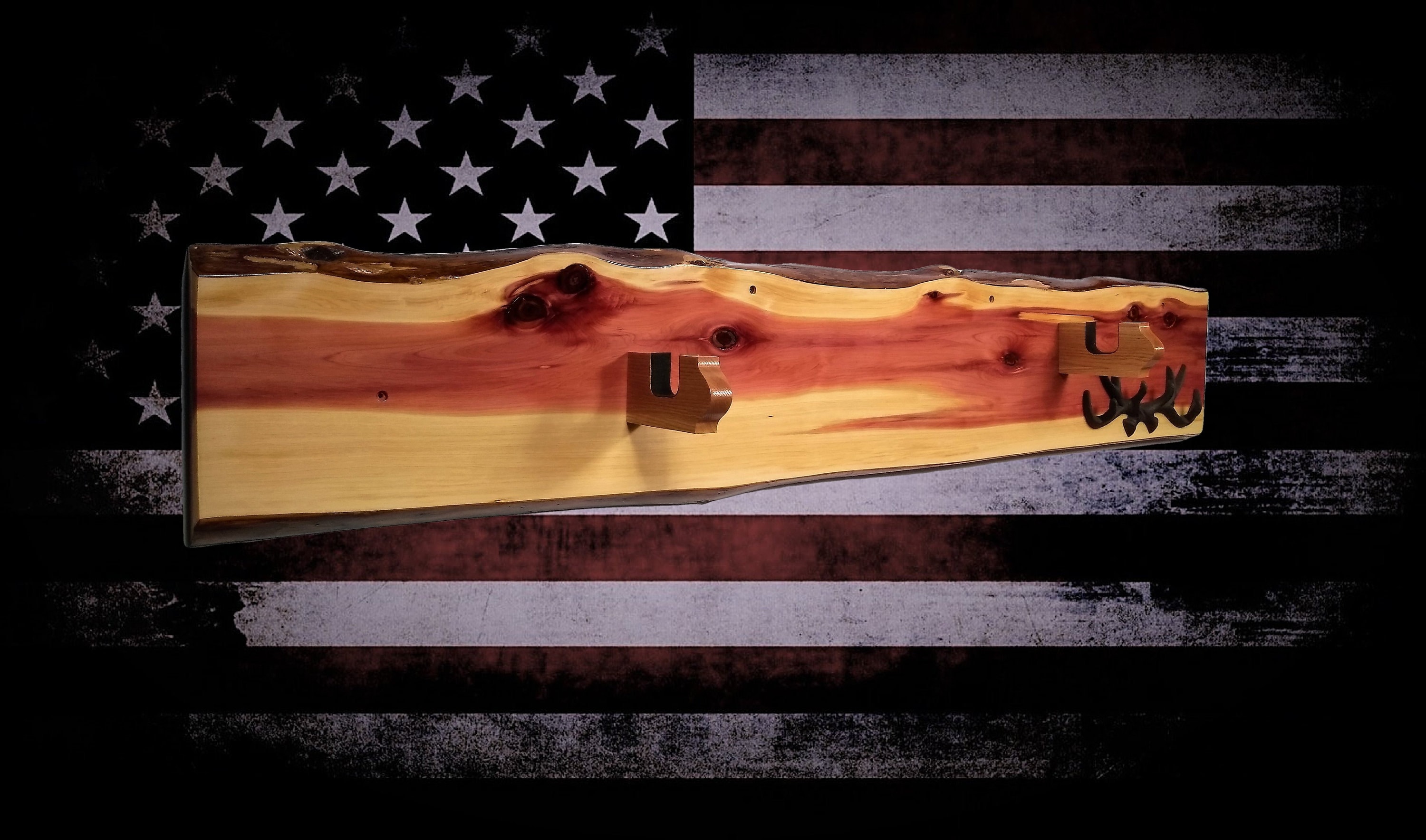 Rustic Wood Gun Rack Display Live Edge Cedar Rifle Shotgun Long Gun