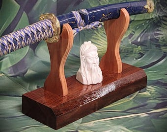 Traditional Minimalist Sword Stand: Aged Golden Teak and Rosewood Gift