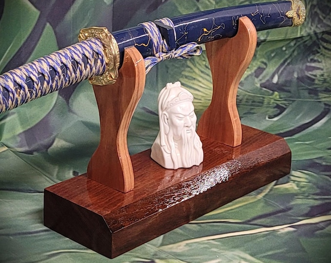 Traditional Minimalist Sword Stand: Aged Golden Teak and Rosewood Gift